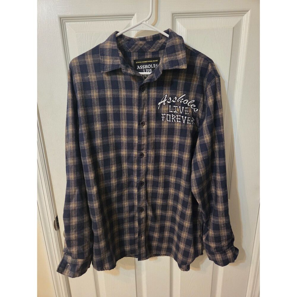 ALF Skull Smoking Black Yellow Flannel Long Sleeve Shirt Size Large